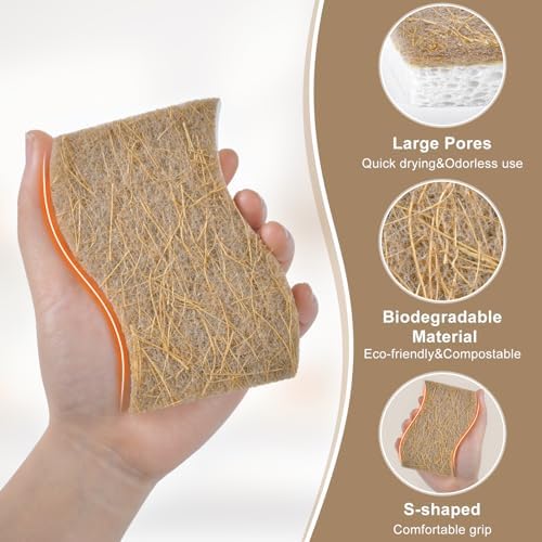 15 Pack Biodegradable Natural Kitchen Sponge - Compostable Cellulose and Coconut Walnut Scrubber Sponge - Eco Friendly Non Toxic Sustainable Sponges for Kitchen Dishes, Non Scratch Cleaning Sponge - Image 2