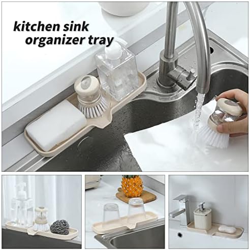 MicoYang Silicone Soap Dish with Drain Spout — Self-Draining Double Sink Organizer Tray for Kitchen & Bathroom, Dispensers, Sponges & Soap Holder, Non-Slip & Dishwasher Safe, Tapioca (Large, 12"×4") - Image 5