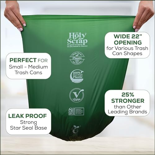 Medium Compostable Trash Bags - 6-8 Gallon, 100 Pack | Odorless, Plastic-Free & Decomposing Kitchen, Bathroom & Countertop Garbage Bag & Liners | Thick Bin Bags for Green & Food Waste - Image 3