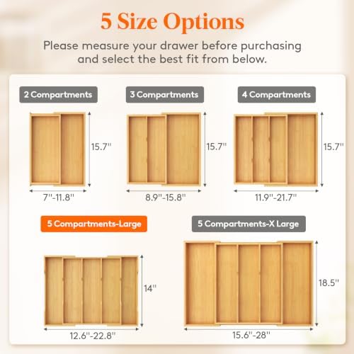 Lifewit Bamboo Utensil Organizer for Kitchen Drawer, Cooking Utensil Tray - Image 4