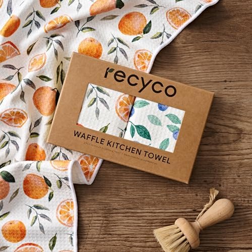 RECYCO Waffle Kitchen Towel Set of 2 - Quick Dry Microfiber Sustainable Dish Towels - Ultra Absorbent Reusable Cleaning Tea Towels - Lightweight Hand Towels,16”x 28”, Fruitful Foliage & Vine - Image 7