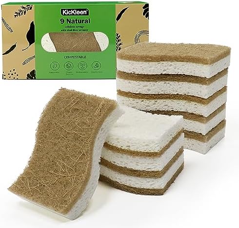 9 Pack Biodegradable Natural Kitchen Sponge Dish Sponges by KICKLEEN