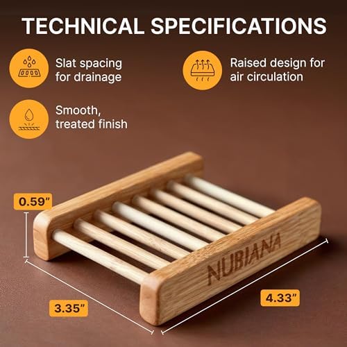 Nubiana Bamboo Soap Dish for Shower, Set of 2 Drainage Tray, Eco-Friendly - Image 4