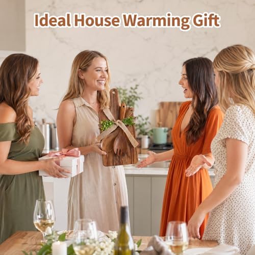 Housewarming Gift Set New Home Gifts for Friends Acacia Wooden Kitchen Charcuterie Boards with Salad Spoons and Spatulas—Floral Design for New Home Kitchen Decor - Image 4