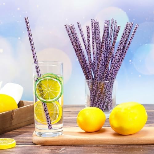 Zopeal 25 Pcs Reusable Leopard Straws with Cleaning Brushes, Purple - Image 5