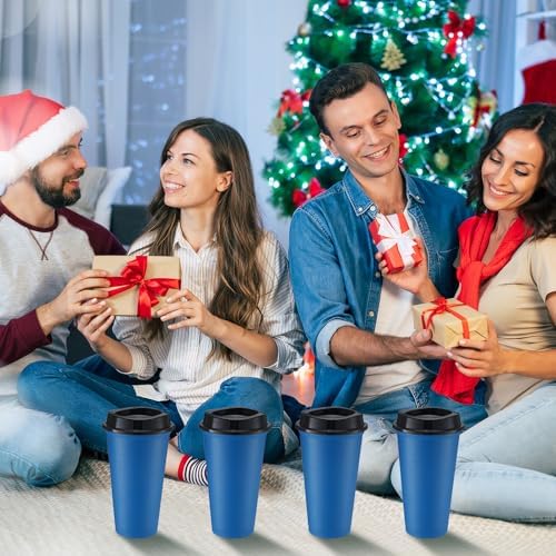 Honeydak 45 Pack 16 oz Reusable Coffee Cups with Lids Water Bottle Iced Coffee Travel Mug Reusable Portable Plastic Tea Tumblers Bulk for Hot and Cold Drinks Birthdays Party(Classic,Navy Blue) - Image 4