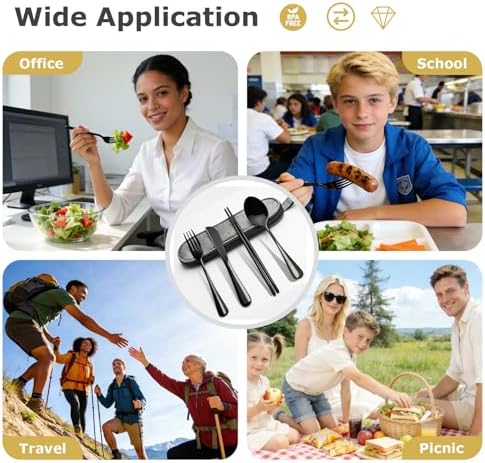 Matte Black 5-Piece Stainless Steel Travel Utensil Set with Waterproof Case, Reusable Portable Flatware Includes Knife, Fork, Spoon, Chopsticks for Camping, Office, Picnic & Daily Use - Image 6