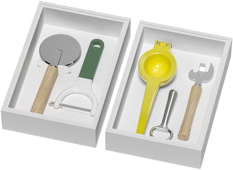 Lixple Bamboo Kitchen Drawer Organizer, 2 Pack, 9" x 6" x 2", White by Lixple