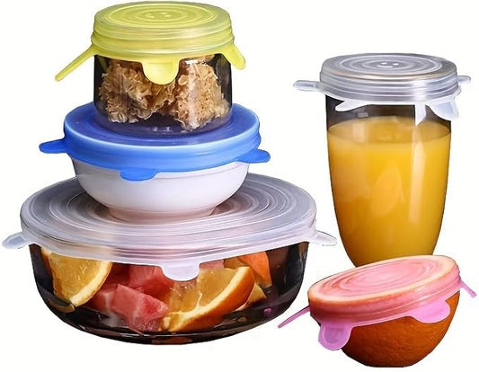 6pcs Reusable Silicone Stretch Lids, Six-piece Set Of Silicone Fresh-keeping Covers, Stretching Bowl Covers,Dust-proof Refrigerator Microwave Oven Sealing for Various Food Containers (blue)