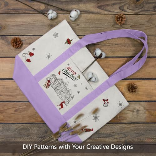 TOPDesign 3-Pack Canvas Tote Bags with an External Pocket, Reusable Grocery Shopping Bags, Top Zipper Closure, Daily Essentials (Lavender/Natural) - Image 3