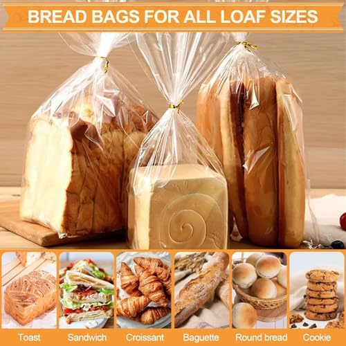 vivinin 100 Pack Bread Bags & 100 Pack Ties, 8" x 4" x 18" Clear Bread Bags for Homemade Bread, Reusable Plastic Bread Storage Bags for Bakers, Bakery Owners - Image 6