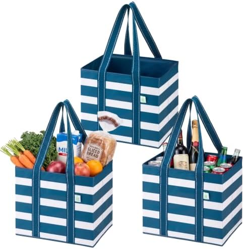 VENO 3 Pack Reusable Grocery Shopping Bags Utility Tote w/Sturdy Handles by Veno