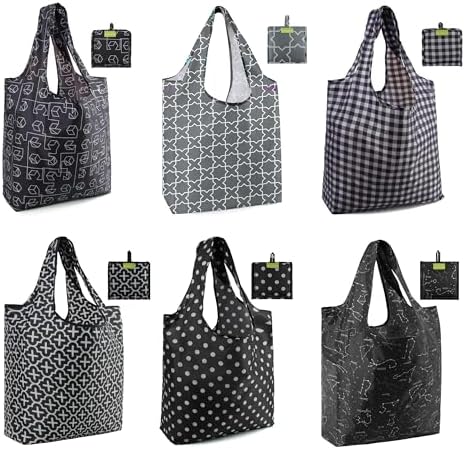 BeeGreen Reusable Shopping Bags for Groceries Reusable Gifts Bag - Grocery Bags Foldable 6 Pack Cute Holiday Cloth Bags With Handles - Large Tote Bag Bulk Heavy Duty Polyester Washable Geometry by BeeGreen