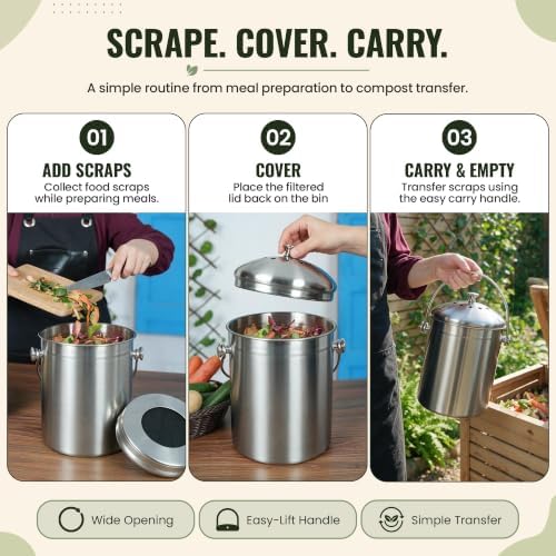 Epica Kitchen Compost Bin for Kicthen Countertops, 1.3 Galllon - Silver - Image 6