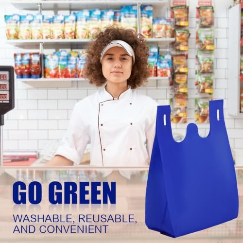 Windyun Large Grocery T-shirt Bags Bulk Reusable Non Woven Shopping Bag Foldable Gift Tote with Handle, 20.5x11x5.5 Inch - Image 4
