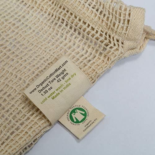 Reusable Cotton Mesh Produce Bags - 100% Organic Cotton, 8"x10", Drawstring Closure Mesh Bags to Store Cilantro, Lime and Small Vegetables and Produce (3 Small - 8"x10") - Image 3
