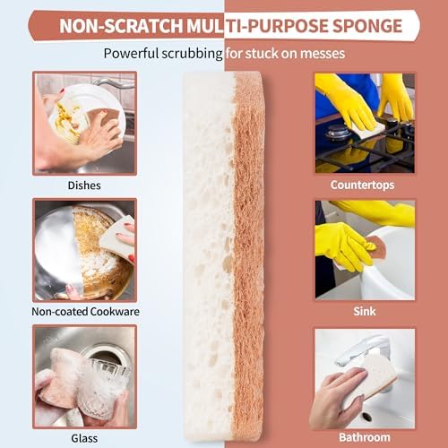 Natural Dish Sponge 24 Pack, Non-Scratch Scrub Sponge, Eco Multipurpose Kitchen Sisal Fiber Cellulose Sponge, Odor-Less Dual-Sided for Dish Washing & Household Cleaning - Image 4