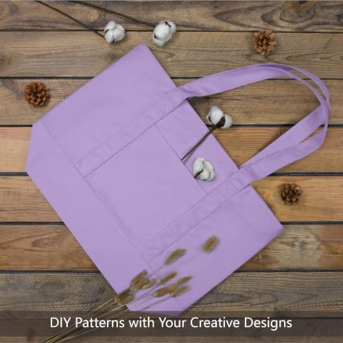 TOPDesign 3-Pack Canvas Tote Bags with an External Pocket, Reusable Grocery Shopping Bags, Top Zipper Closure, Daily Essentials (Lavender) - Image 4