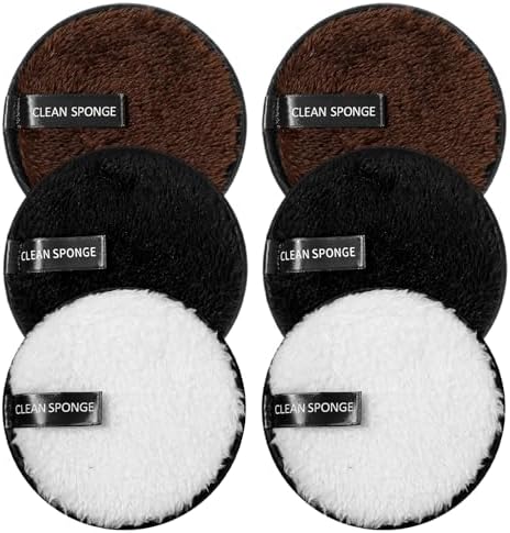6Pcs Reusable Cotton Pads, Shimmeroo Reusable Cotton Rounds Makeup Remover Pads Double-Sided Facial Cleansing Puffs Round Make up Remover Pad for All Skin Types by Unknown