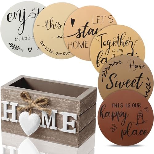 Queekay House Warming Gifts New Home Farmhouse Coasters Set of 6, Brown by Queekay