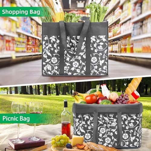 Reusable Grocery Bags Foldable Tote Bags Bulk Shopping Bags 4-Pack, Grey - Image 7