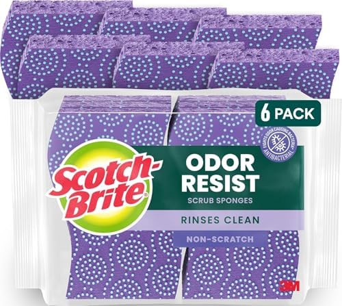 Scotch-Brite Odor Resist Non-Scratch Scrub Sponge, Dishwasher-Safe Kitchen Sponges that Resist Bacterial Odors, Multipurpose Dish Sponge for Gentle Cleaning, 6 Dish Sponges by Scotch-Brite