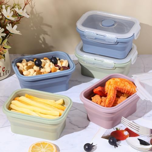 Mifoci 6 Pcs Silicone Containers for Food Collapsible Food Storage Containers with Airtight Lids Stacking Leftover Foods Storage Lunch Box for Freezer Microwave Dishwasher Safe(Morandi,11.8 oz) - Image 5