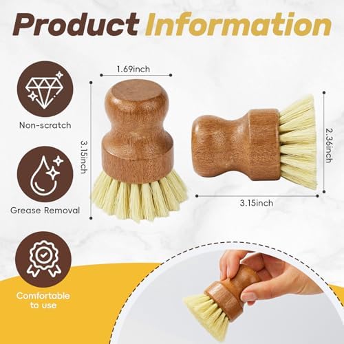 DEBETOOL 3-Pack Wooden Dish Brush, Natural Sisal Bristle Scrubber - Image 2