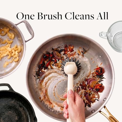 Earth & Mango Magnetic Dish Brush & Scraper, Snaps to Sink, Warm Sand Beige - Image 3