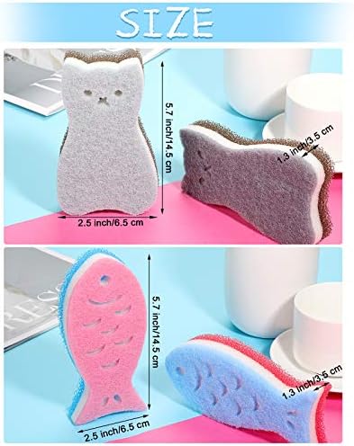 8 Pieces Kitchen Scrub Sponges Cat Fish Cleaning Sponge Dishwashing Scrubber Non-Scratch Multi-Use Sponges for Dishes Pots Pans Sinks - Image 2