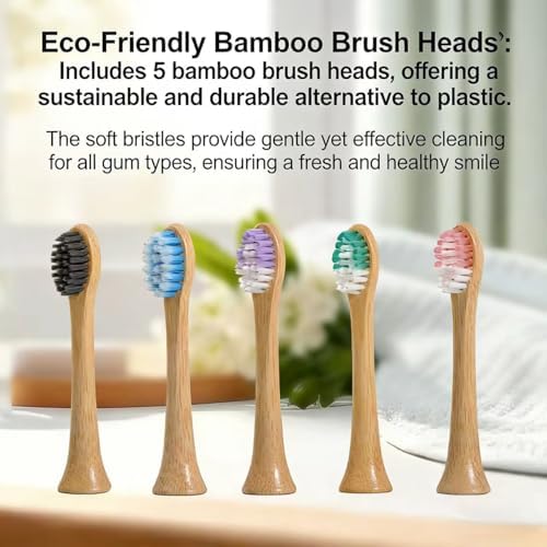 Oscillating Ultrasonic Electric Toothbrush with Bamboo Brush Heads (5 Pack) - Image 4