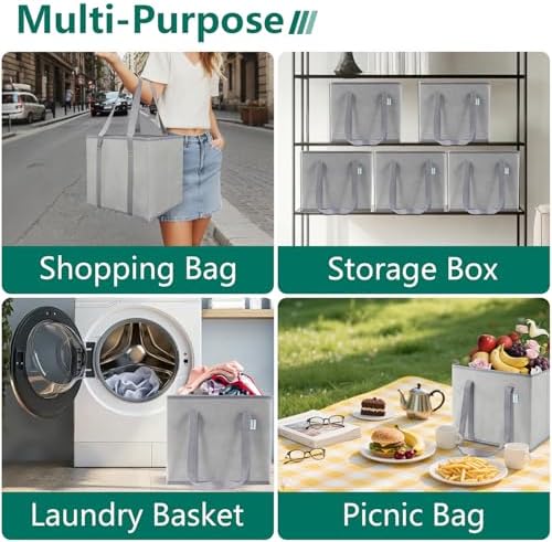 Reusable Grocery Bags Foldable 4-Pk, Heavy Duty Large Reusable Shopping Bags with Handles, Collapsible Tote - Image 4