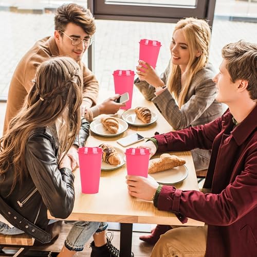 20 Pack Reusable Coffee Cups with Lids 16 oz Plastic Tumblers Travel Mug Iced Coffee Cup for Adults and Women Hot and Cold Drinks, Microwaveable (Rose) - Image 6
