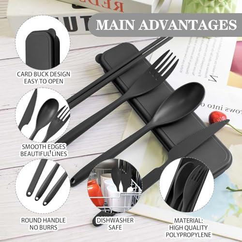 Large Reusable Travel Utensils with Case, Plastic Camping Cutlery Set - Image 6