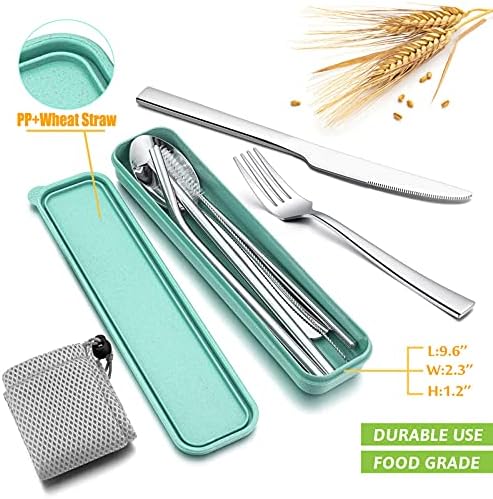 HaWare Portable Travel Utensils with Case, Stainless Steel Silverware Set for Camping Office School Lunch, Including Knife Fork Spoon Chopsticks, Reusable and Dishwasher Safe(Green) - Image 4