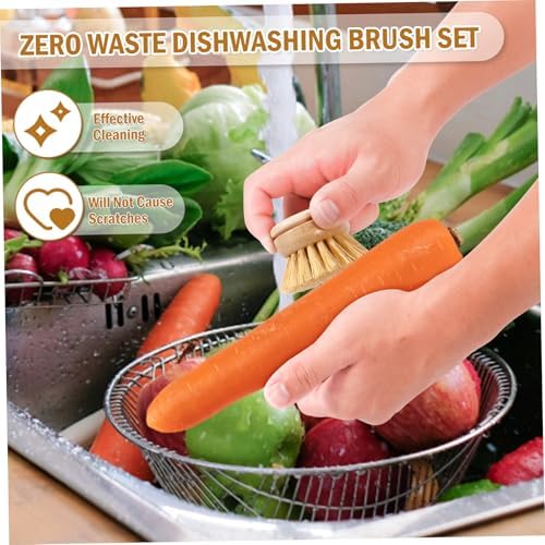 Wooden Dish Brush 4Pcs Natural Bamboo Dish Brush with Sisal Fibers Eco-Friendly Scrubber for Kitchen Cleaning - Image 2