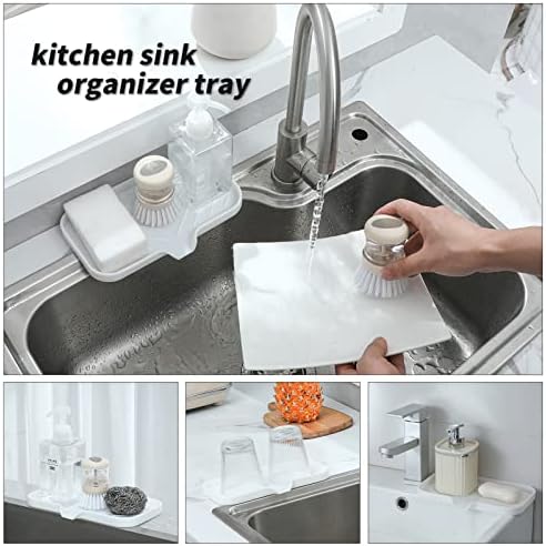 MicoYang Silicone Soap Dish with Drain Spout — Self-Draining Sink Organizer Tray for Bathroom & Kitchen, Sponges, Dispensers & Soap Holder, Non-Slip & Dishwasher Safe, White (Medium, 9.6"×5.3") - Image 4