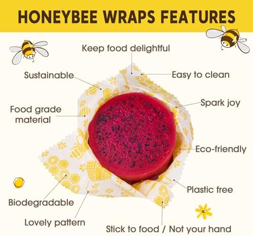 Reusable Beeswax Food Wraps, 9 Pack - Assorted Sizes (XS,S, M, L) | Organic Cotton, Eco Friendly, Plastic Free | Honeycomb Design (Orange) - Image 4