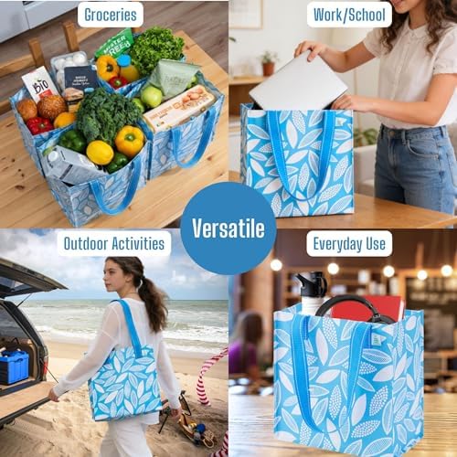 VENO 2/4 Pack Compact Reusable Grocery Shopping Bags with Hard Bottom - Image 5