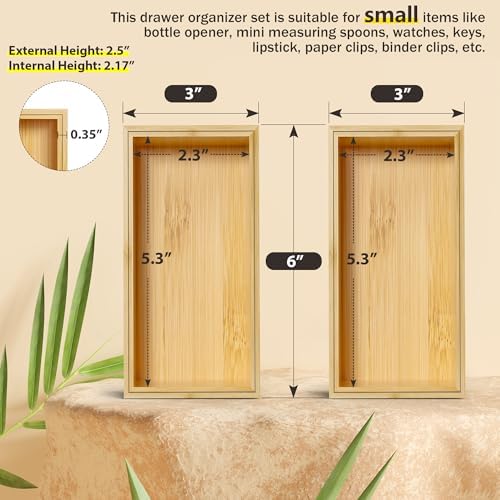 Bamboo Kitchen Drawer Organizer, Deep 2-Pack, 6" x 3" x 2.5" - Image 2