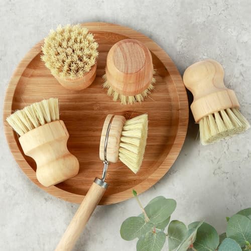 Dish Brush Set Soft Sisal Dish Scrub Brush with Handle Kitchen Scrub Brush Natural Kitchen Cleaning Brush Set Wood Dish Scrubber Brush Practical Dish Scrubber Wooden Cleaning Scrubber for Cle - Image 6