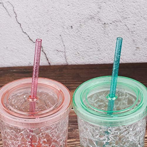 Dakoufish BPA-Free 12 Piece 11 Inch Reusable Clear Plastic Glitter Sparkle Drinking Straw Plus one Cleaning Brush (6color,11inch) - Image 7