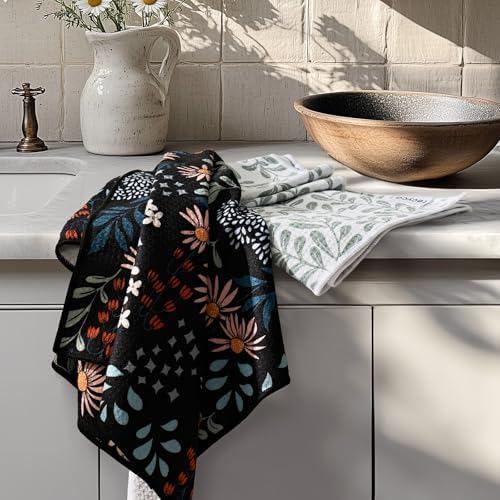 RECYCO Waffle Kitchen Towel Set of 2 - Quick Dry Microfiber Sustainable Dish Towels - Ultra Absorbent Reusable Cleaning Tea Towels - Lightweight Hand Towels,16”x 28”, Enchanted Bloom by RECYCOHOMECOLLECTION