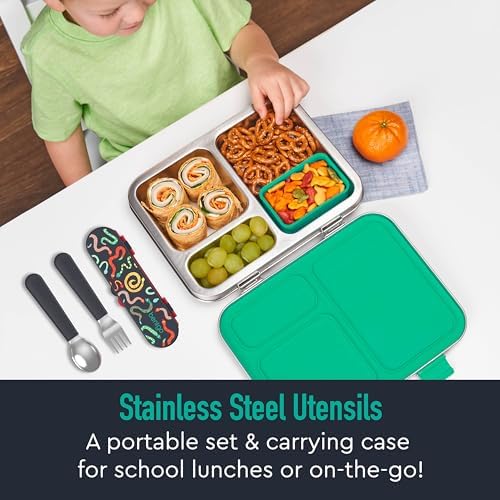 Bentgo Kids Stainless Steel Utensil Set - Reusable Fork, Spoon & Storage Case, PFAS- & BPA-Free, Easy-Grip Handles, Lightweight, Dishwasher Safe, School Lunch, Travel & Outdoors (NEW Sssnakes) - Image 2