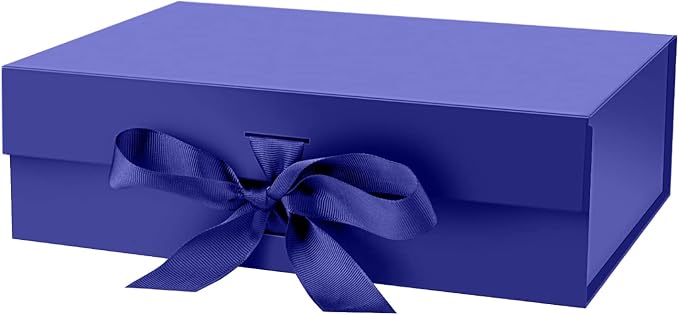 DaiJoob Gift Box with Lid for Presents 10.5x7.5x3.1 Inches with Ribbon and Magnetic Closure(1-Pack) (Blue)