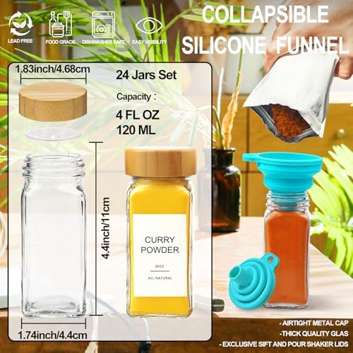 Glass Spice Jars with Bamboo Lid & 398 Label for Cabinet & Drawer Organizer - Image 2