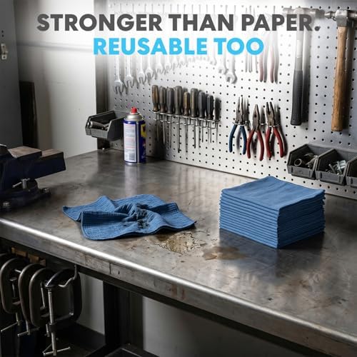 Simpli-Magic Cotton Shop Towels 14"x12" (150 Pack) – Reusable Cleaning Shop Rags for Automobiles, Industries, Garage and Homes (Blue) - Image 3