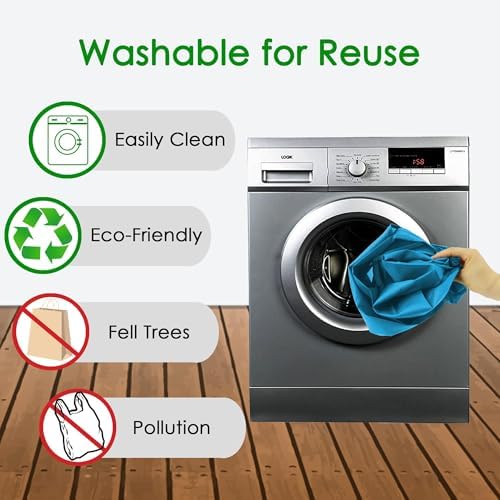 BeeGreen Reusable Grocery Bags Lake Blue Kitchen Bags Bulk Foldable-Machine Washable with Zipper Storage Pouch 50 Packs - Image 6