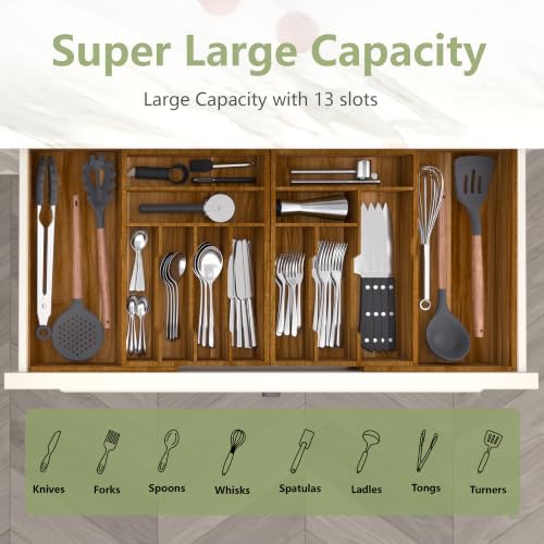 Suli Extra Large Silverware Drawer Organizer,Expandable 22in to 37in,Acacia - Image 4