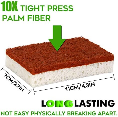 Natural Plant Based Scrub Sponge 12 Pack, Palm Fiber Scrubbing Sponge with Non Scratch Biodegradable Compostable Sponges,Long Lasting No Smell Dishwashing Kitchen Scrubber - Image 3